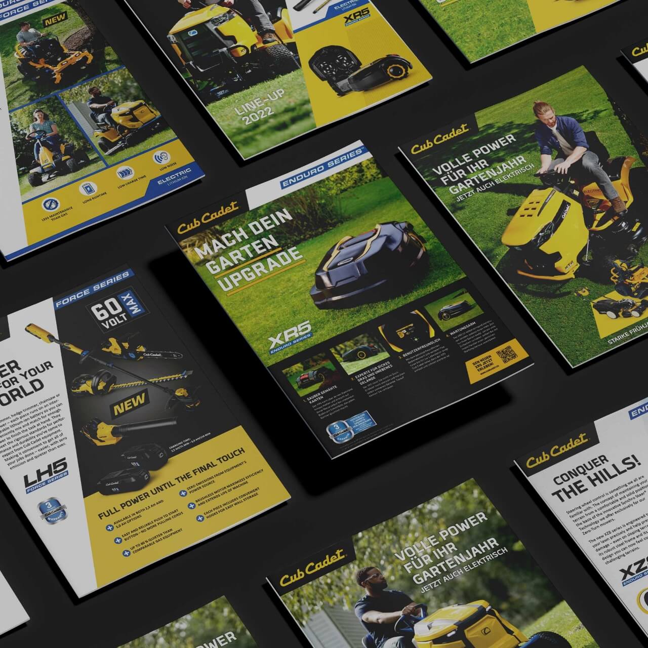 Digitale Werbemotive für Cub Cadet Mähroboter – Social-Media-Layouts mit Produktfokus und Key-Visuals.